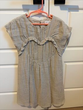 Zara Kids linen Neutral Beige Heart Ruffle Dress
